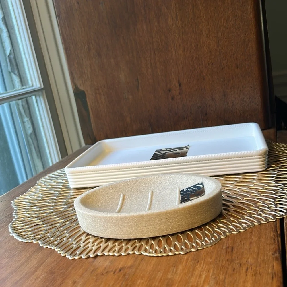 Anne Klein Textured Beige White Soap Dish NEW